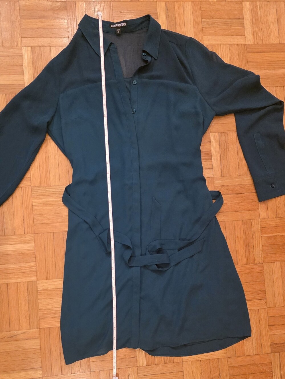 Express Classic Teal Shirt Dress with Waist Tie - Picture 5 of 8